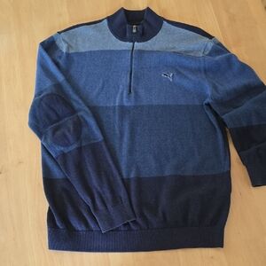 Puma Men's Navy and Blue Zip-Up Sweater